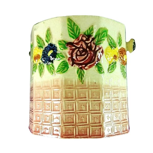 Canister with Lid Raised Floral Geometric Design Decagon Shape Ceramic Vintage - Picture 7 of 9